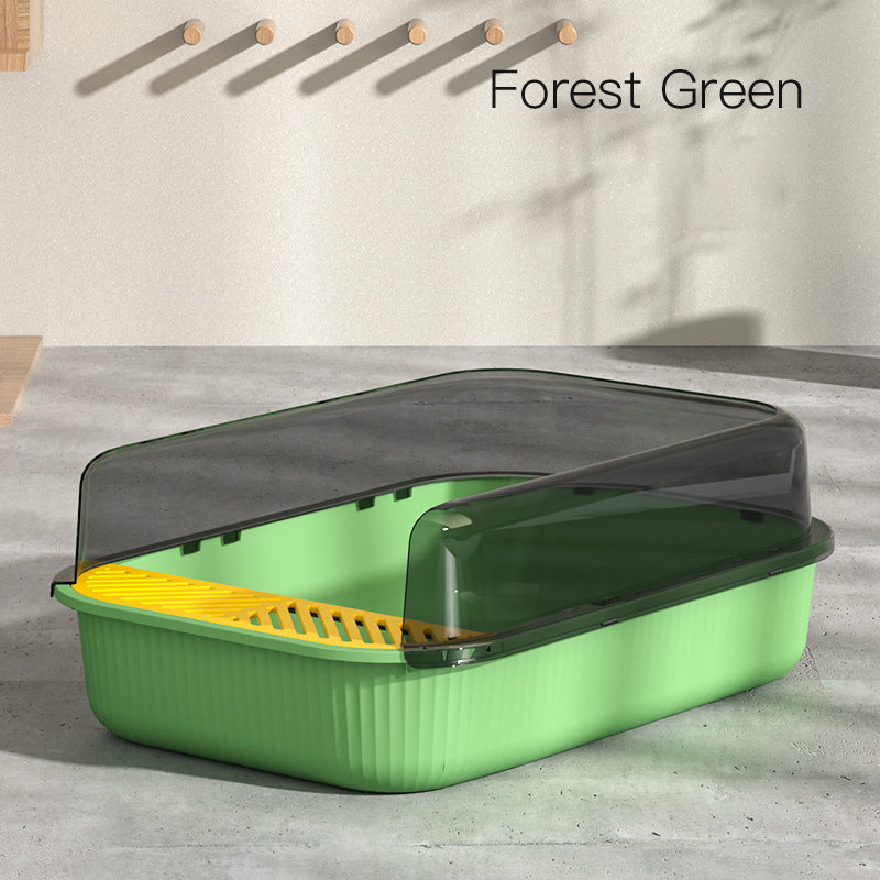 Semi-Enclosed Extra-Large Cat Litter Box with Scoop