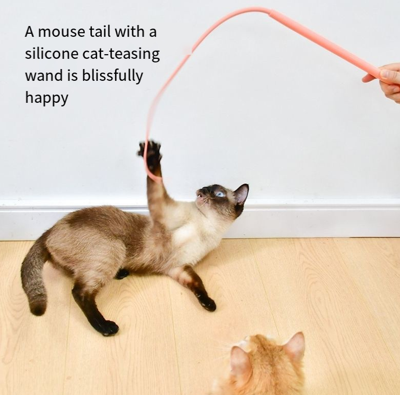 Silicone Mouse Tail Cat Teaser Wand with Refill