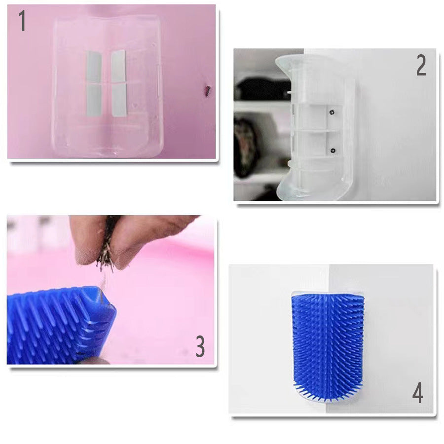 Wall Corner Self-Groomer Brush for Cats with Catnip