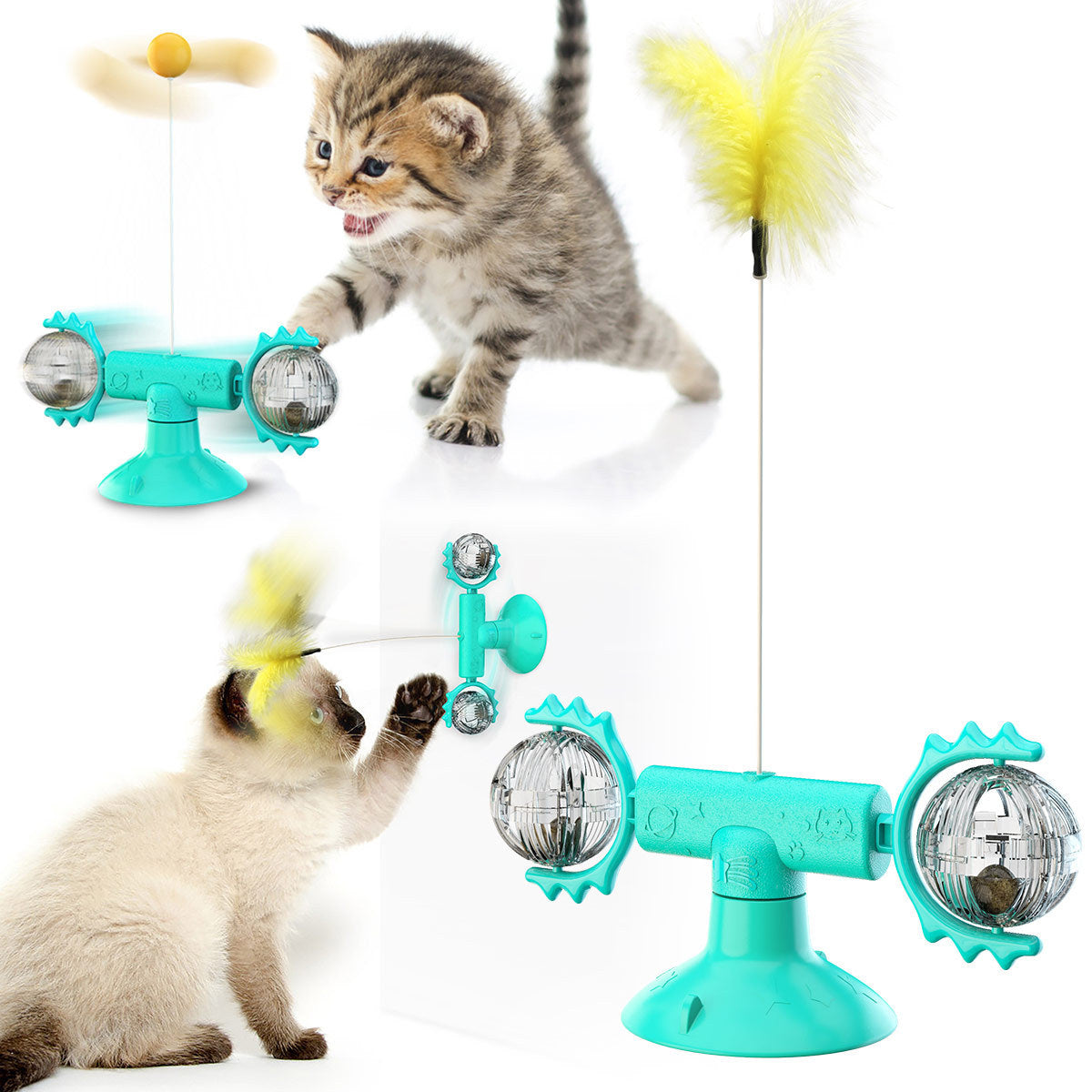 Suction Cup Windmill Cat Teaser Toy with Refill
