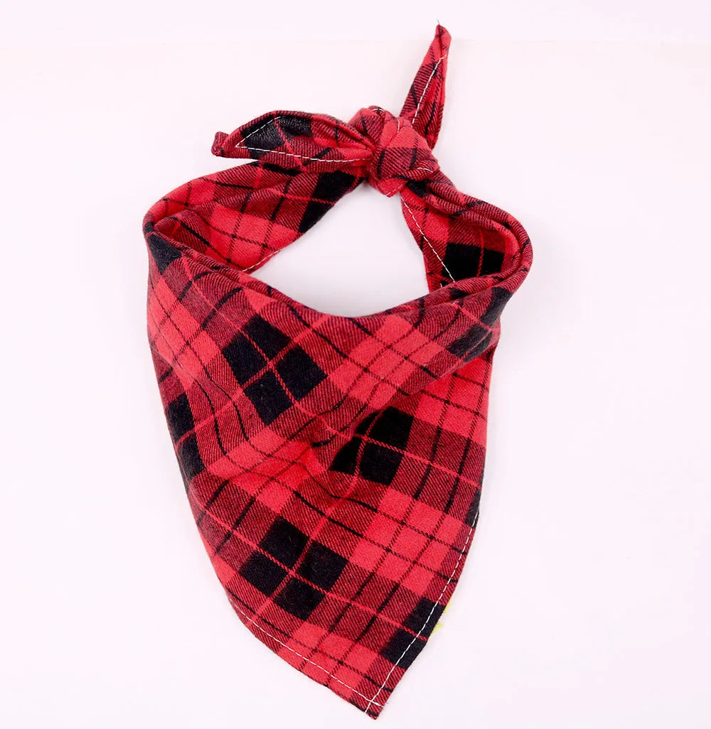 Plaid Cotton Dog Bandana - Adjustable Triangle Bib