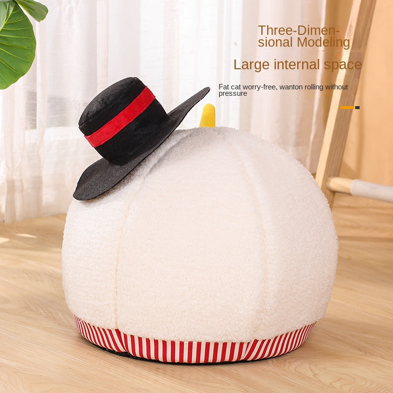 Cat Nest: Semi enclosed Cat House for All Seasons, Cute Christmas Snowman Cat Nest, Winter Warmth Pet Supplies