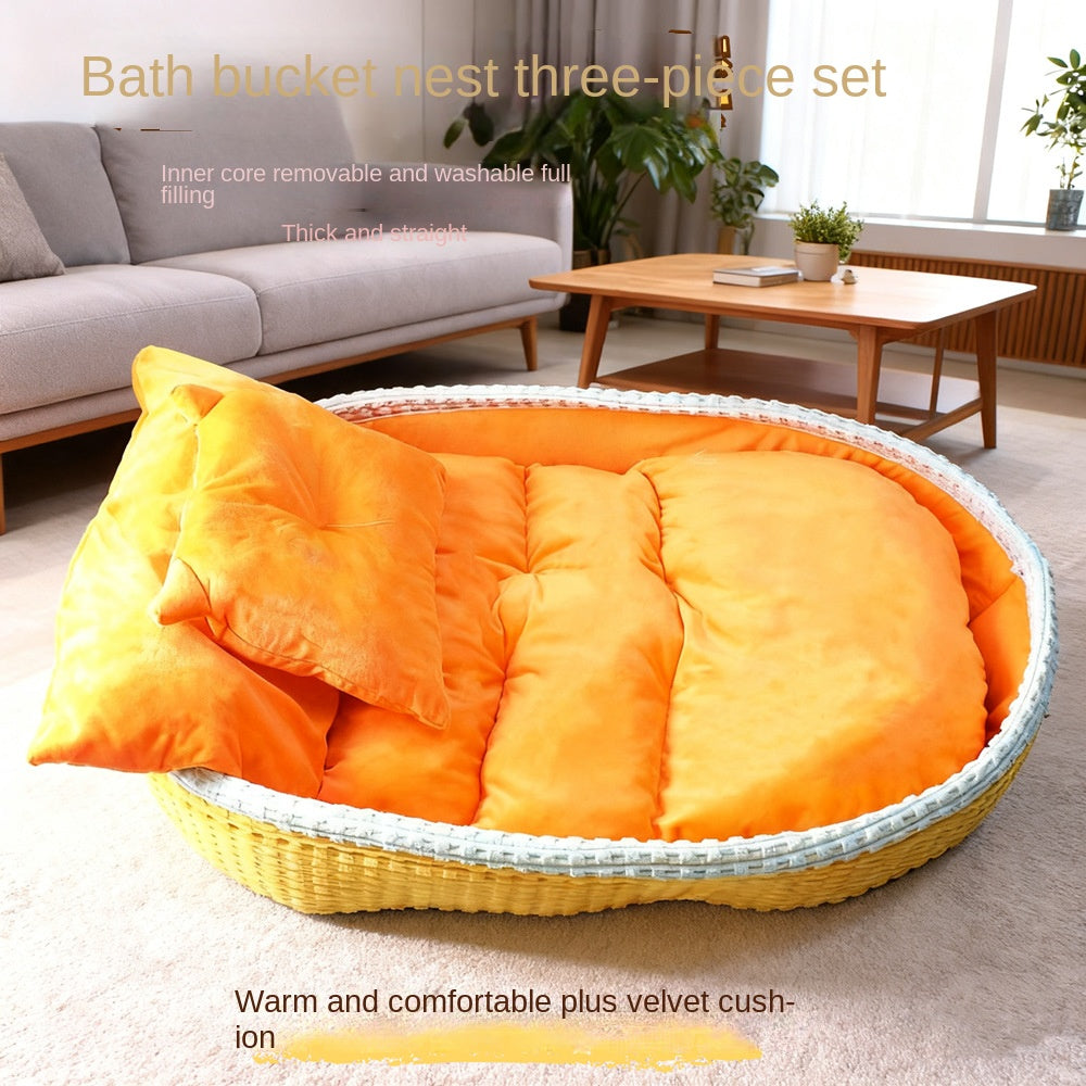 Half-Enclosed Winter Dog House Bed - Soft Fleece