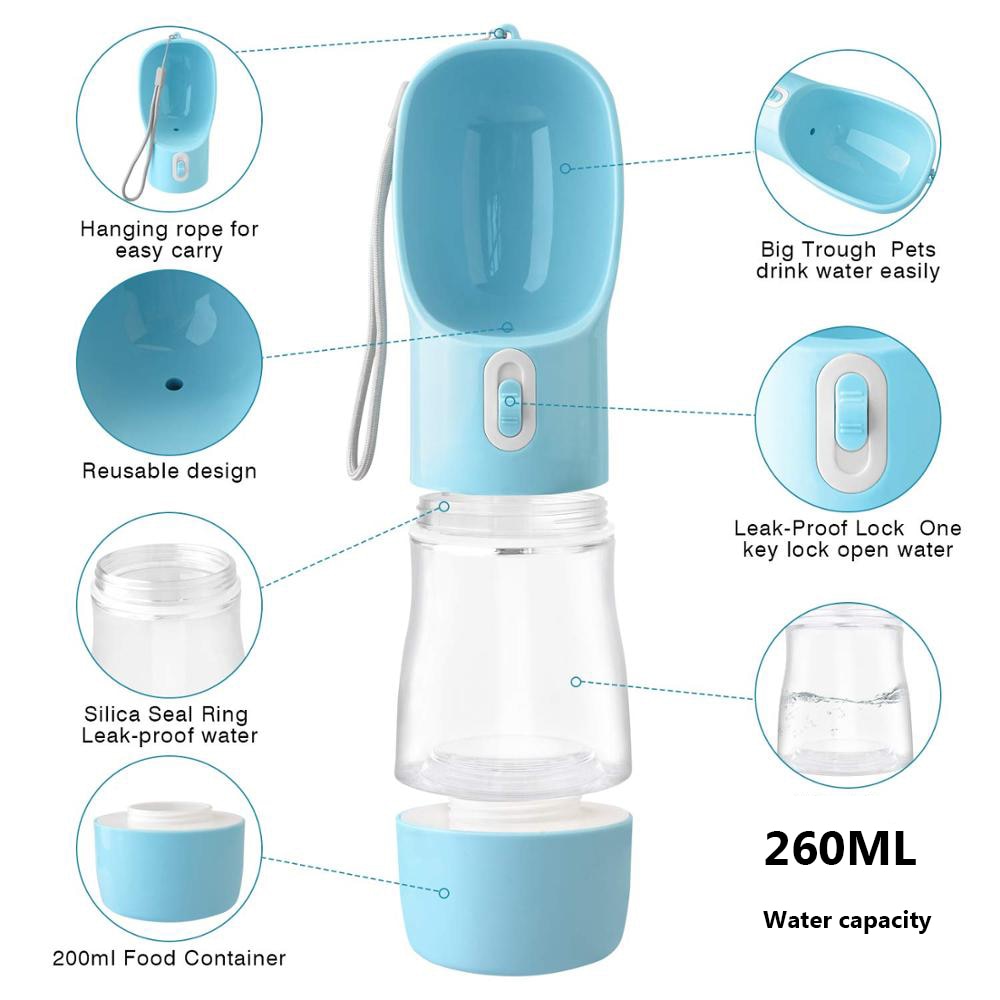 Portable Pet Water Bottle with Bowl - Travel Feeder