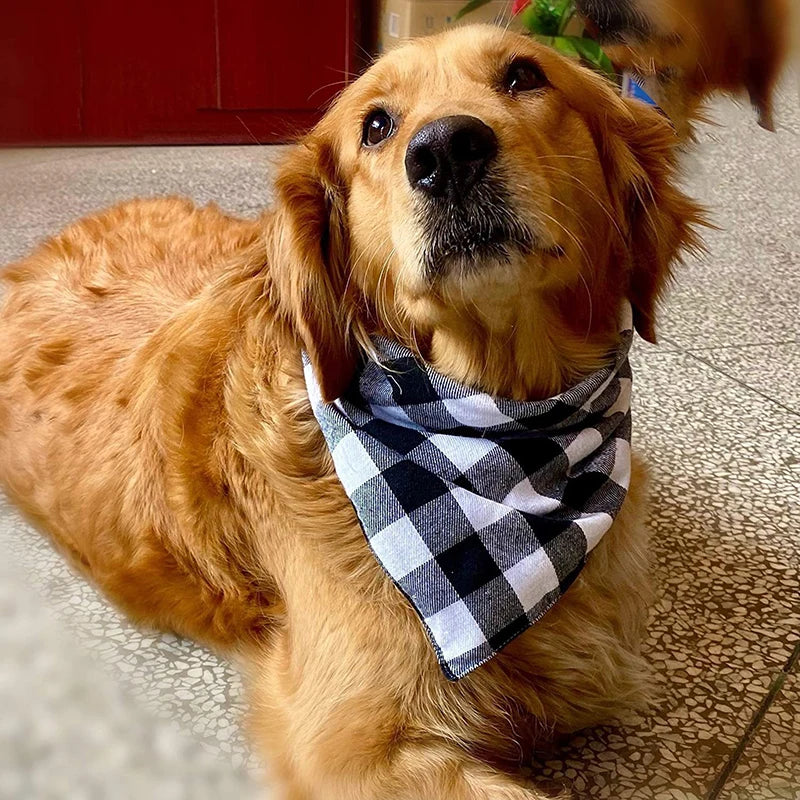 Plaid Cotton Dog Bandana - Adjustable Triangle Bib