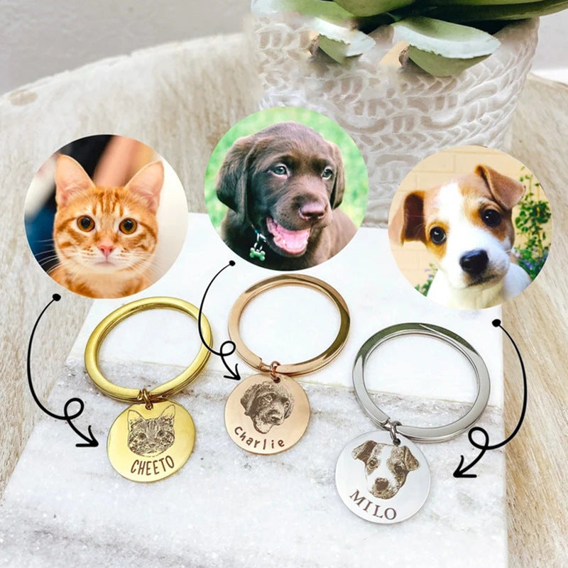 Custom Pet Portrait Engraved Necklace/Keychain