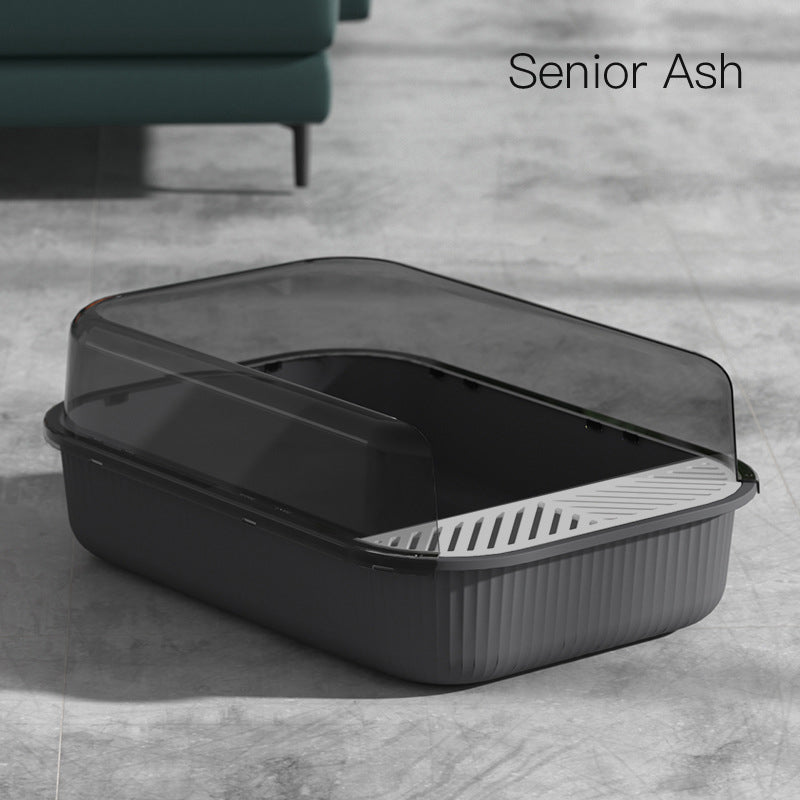 Semi-Enclosed Extra-Large Cat Litter Box with Scoop