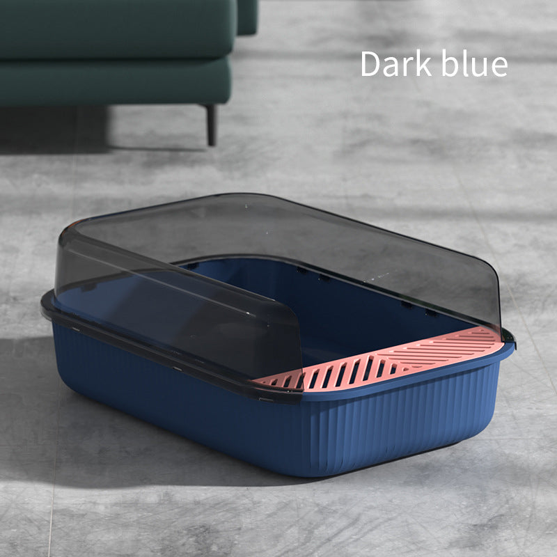 Semi-Enclosed Extra-Large Cat Litter Box with Scoop