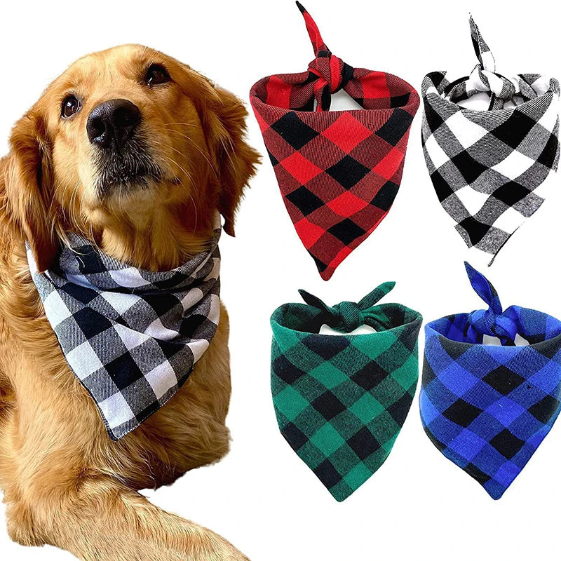 Plaid Cotton Dog Bandana - Adjustable Triangle Bib