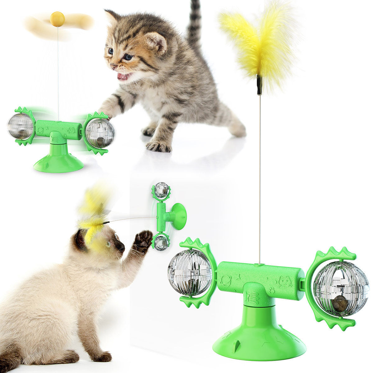 Suction Cup Windmill Cat Teaser Toy with Refill