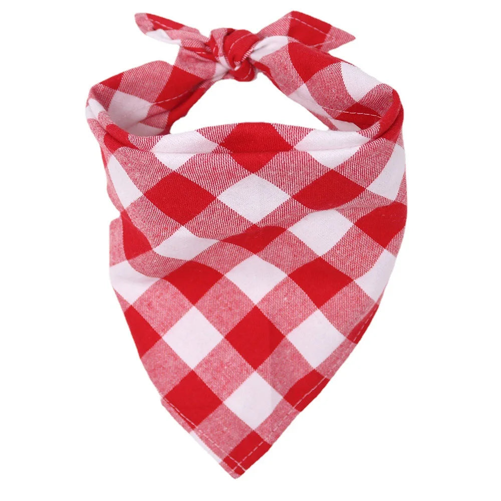 Plaid Cotton Dog Bandana - Adjustable Triangle Bib
