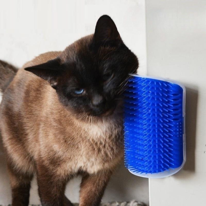 Wall Corner Self-Groomer Brush for Cats with Catnip