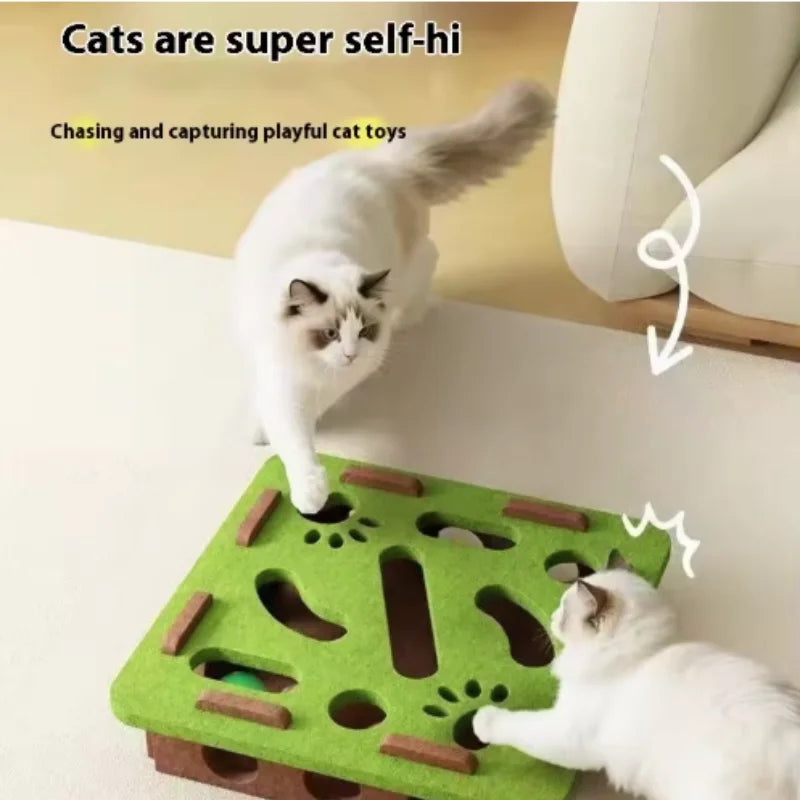 Interactive Felt Puzzle Maze Box with Bell Ball for Cats