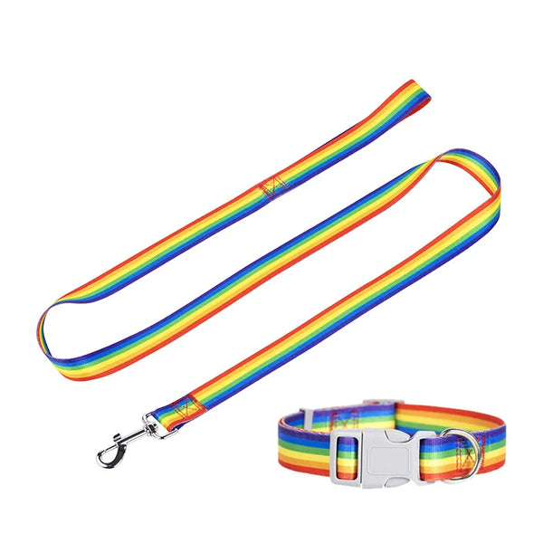 Rainbow Adjustable Dog Collar & Leash Set