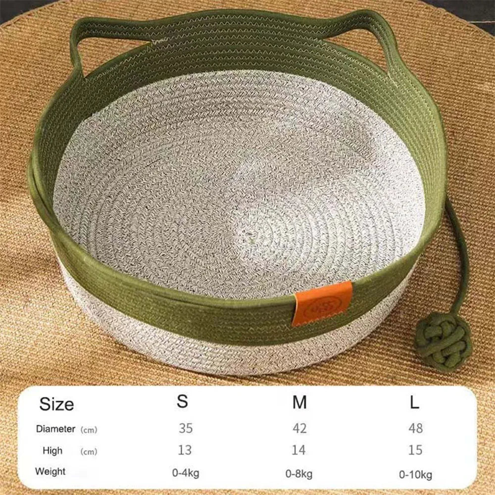 Handwoven Round Wicker Cat Basket Bed
