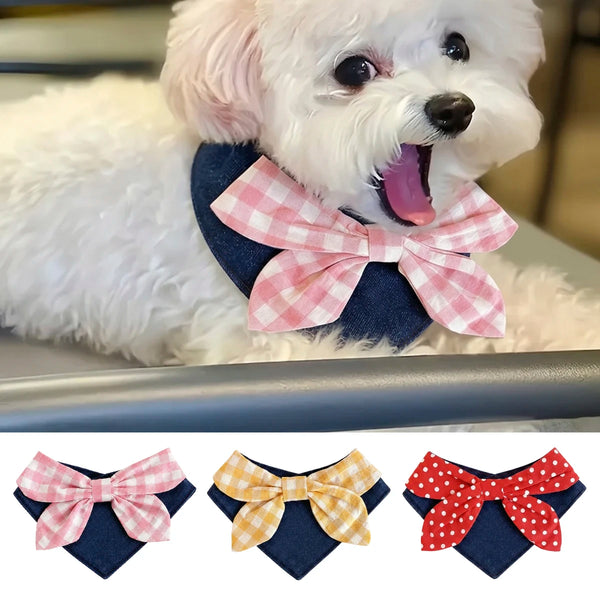 Denim-Look Polka Dot Triangle Bandana Bib for Puppies