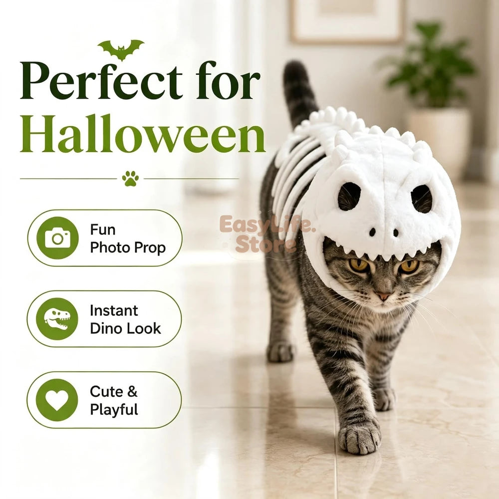 Glow-in-the-Dark Dino Skeleton Cat Costume
