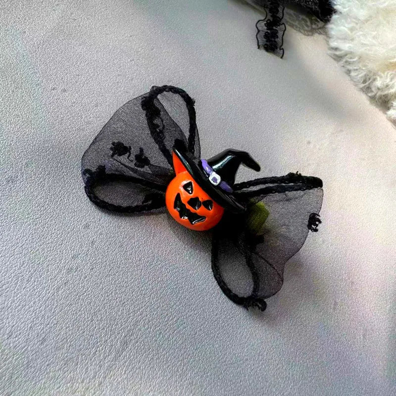Gothic Lace Halloween Bandana with Hair Clip