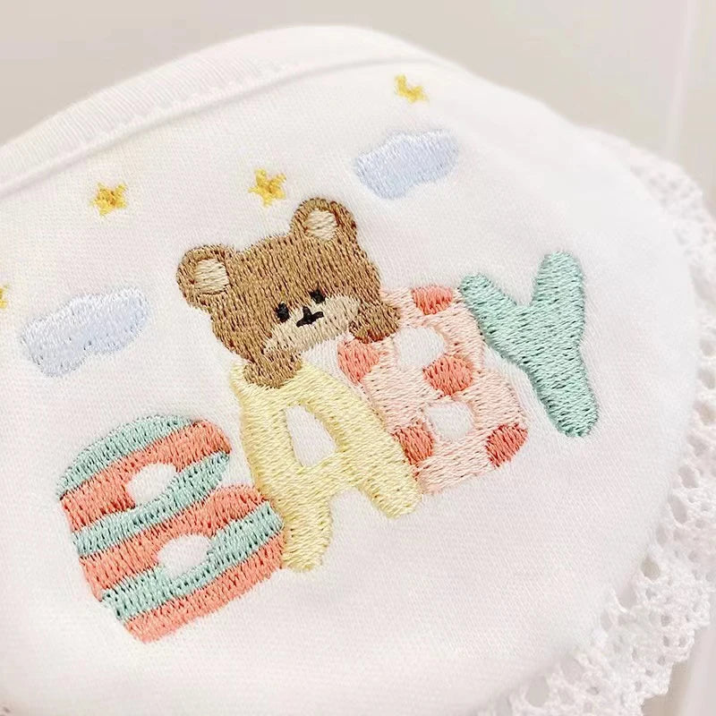 100% Cotton Lace-Edge Bear Print Dog Bib