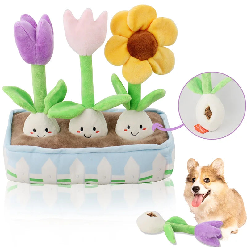 Flower-Shaped Plush Squeaky Hidden-Treat Dog Toy