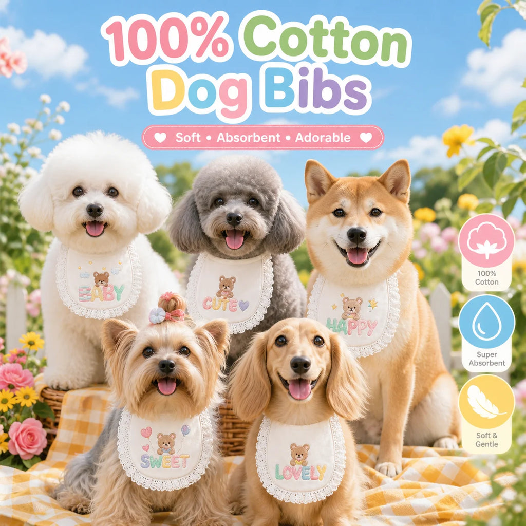 100% Cotton Lace-Edge Bear Print Dog Bib