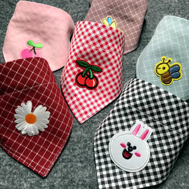 Embroidered Triangle Pet Bandana with Cute Patterns