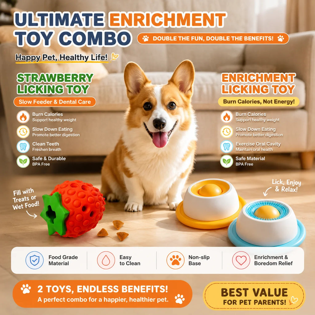 Peanut Treat Dispenser & Anti-Slip Lick Bowl Toy Set
