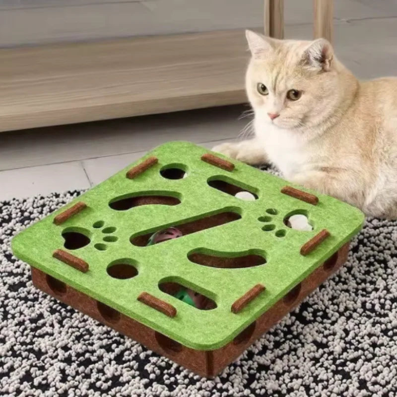 Interactive Felt Puzzle Maze Box with Bell Ball for Cats