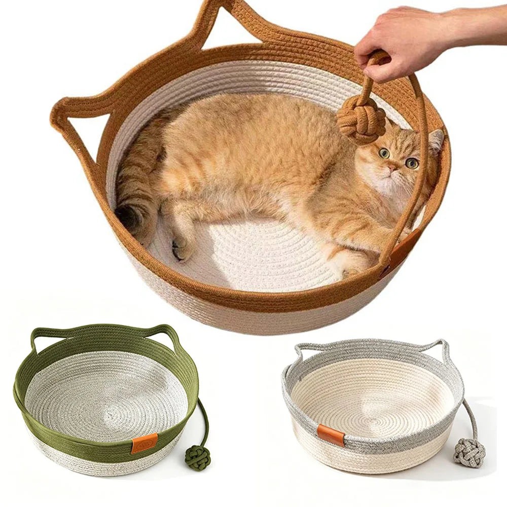 Handwoven Round Wicker Cat Basket Bed