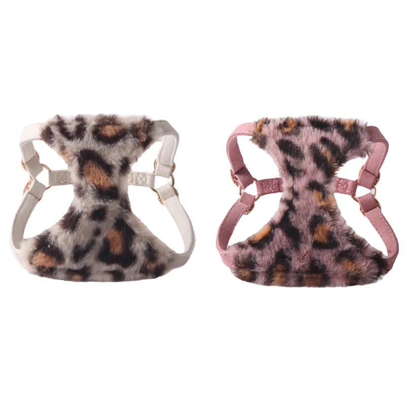 Leopard Print Faux Fur Dog Harness & Leash Set
