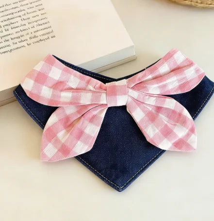 Denim-Look Polka Dot Triangle Bandana Bib for Puppies