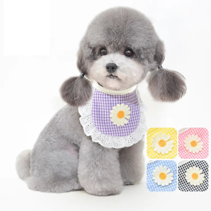 Plaid Floral Daisy Pet Bandana - Drool Bib & Neck Scarf