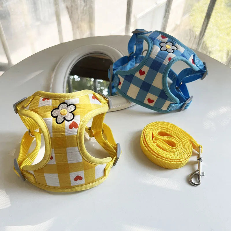 Floral Print Soft Padded Dog Vest Harness with Leash
