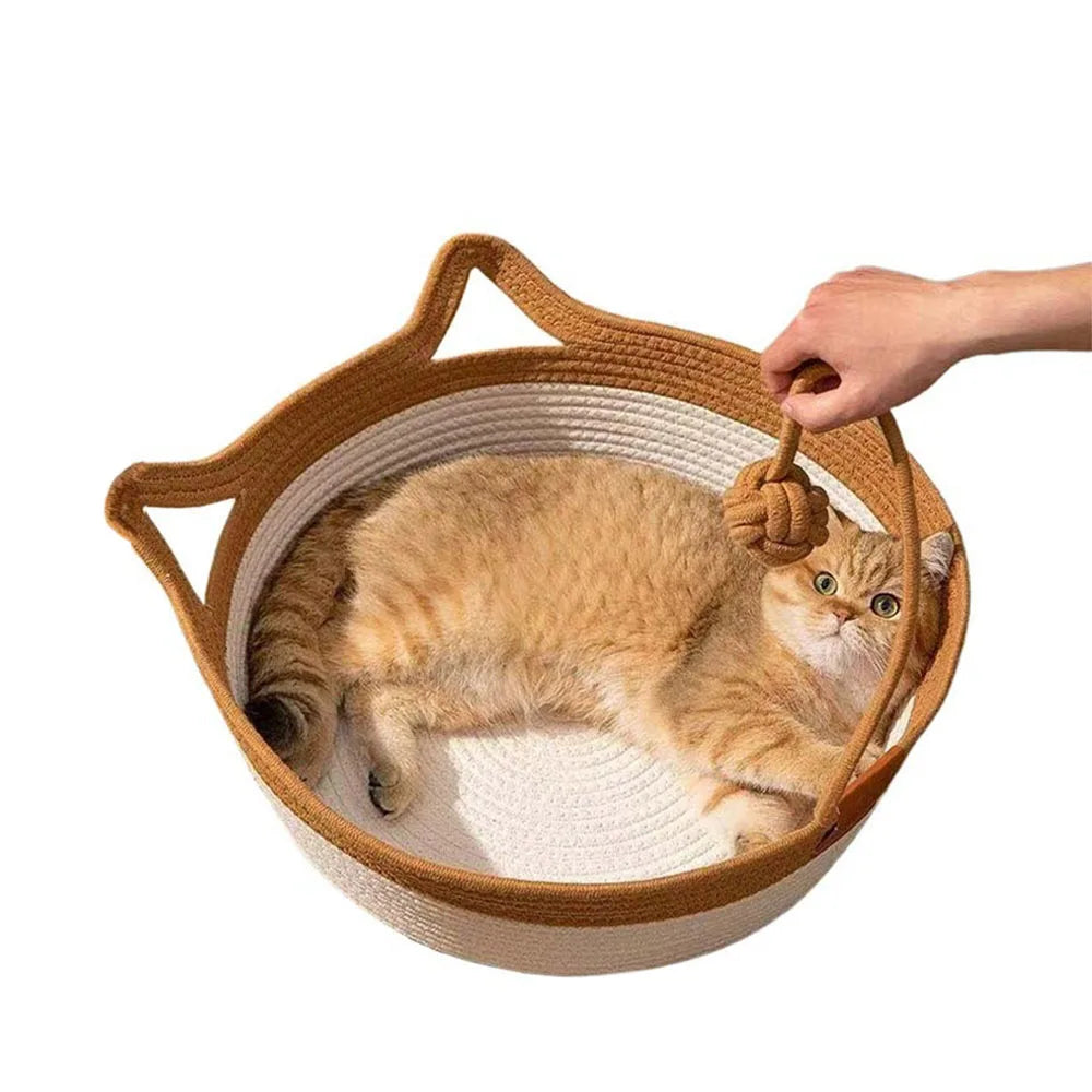 Handwoven Round Wicker Cat Basket Bed