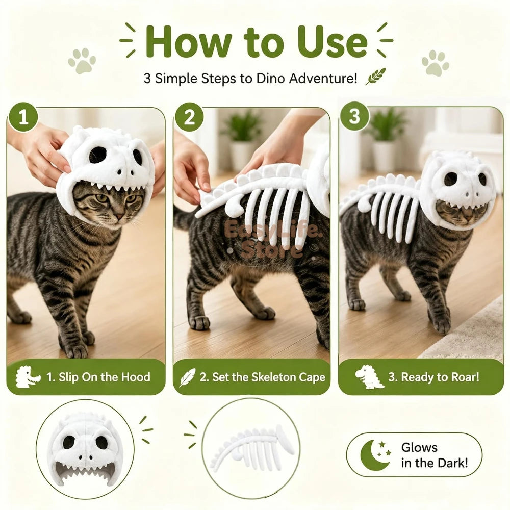 Glow-in-the-Dark Dino Skeleton Cat Costume