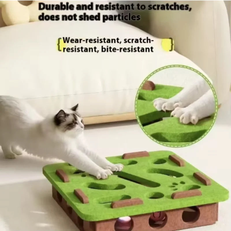 Interactive Felt Puzzle Maze Box with Bell Ball for Cats