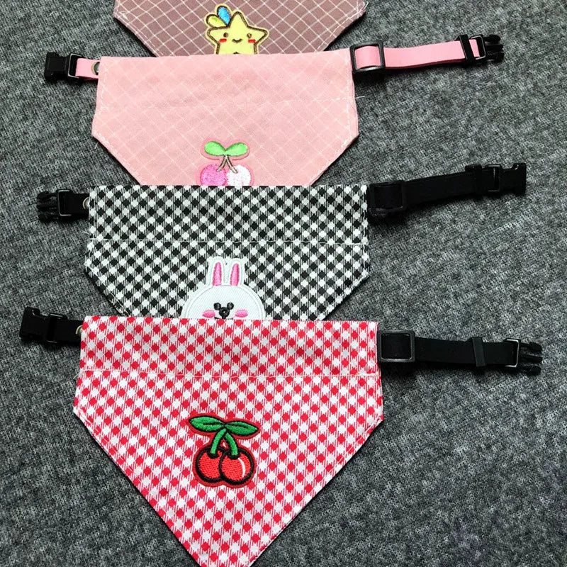 Embroidered Triangle Pet Bandana with Cute Patterns