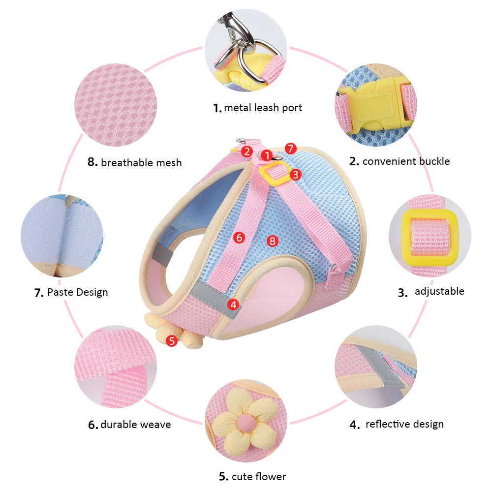 Breathable Dopamine-Color Dog & Cat Harness Vest Set