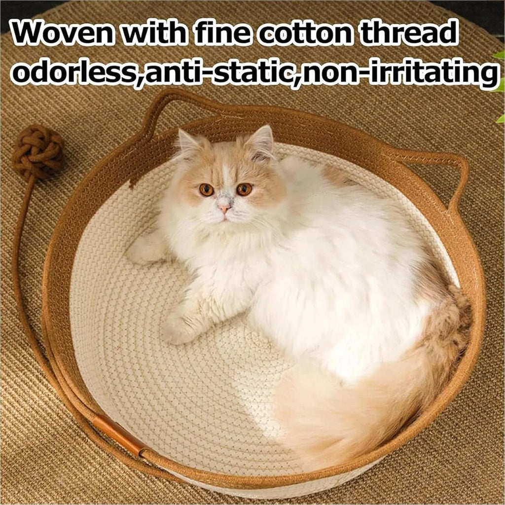 Handwoven Round Wicker Cat Basket Bed