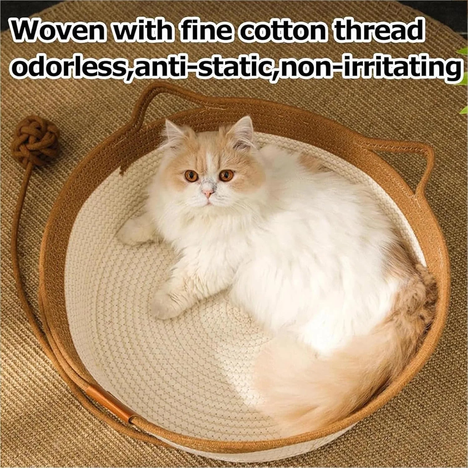 Handwoven Round Wicker Cat Basket Bed