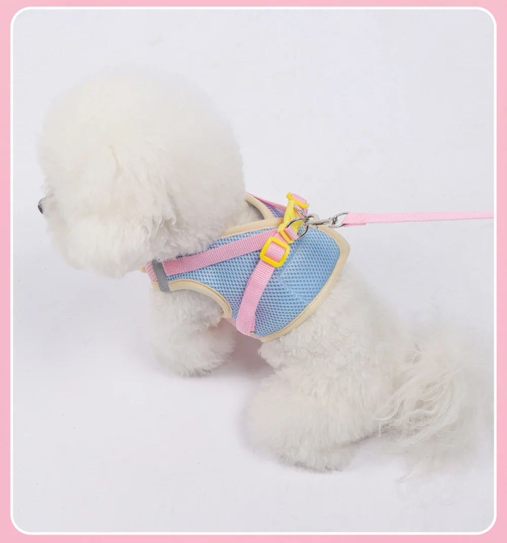 Breathable Dopamine-Color Dog & Cat Harness Vest Set