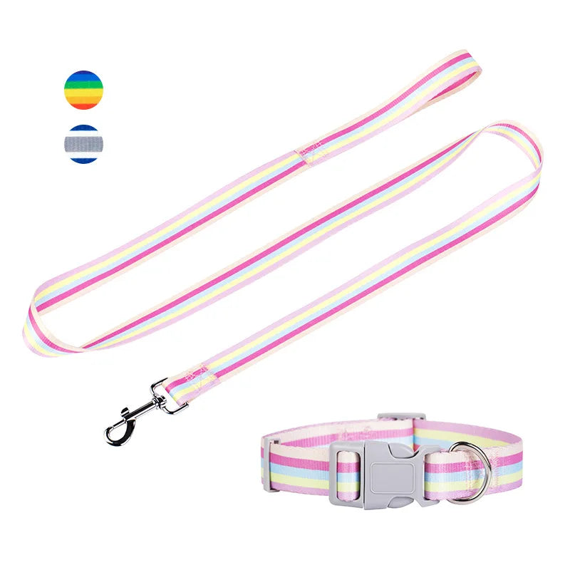 Rainbow Adjustable Dog Collar & Leash Set