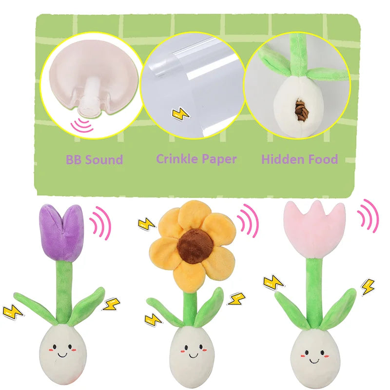 Flower-Shaped Plush Squeaky Hidden-Treat Dog Toy