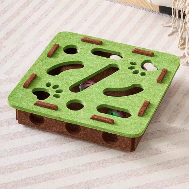 Interactive Felt Puzzle Maze Box with Bell Ball for Cats