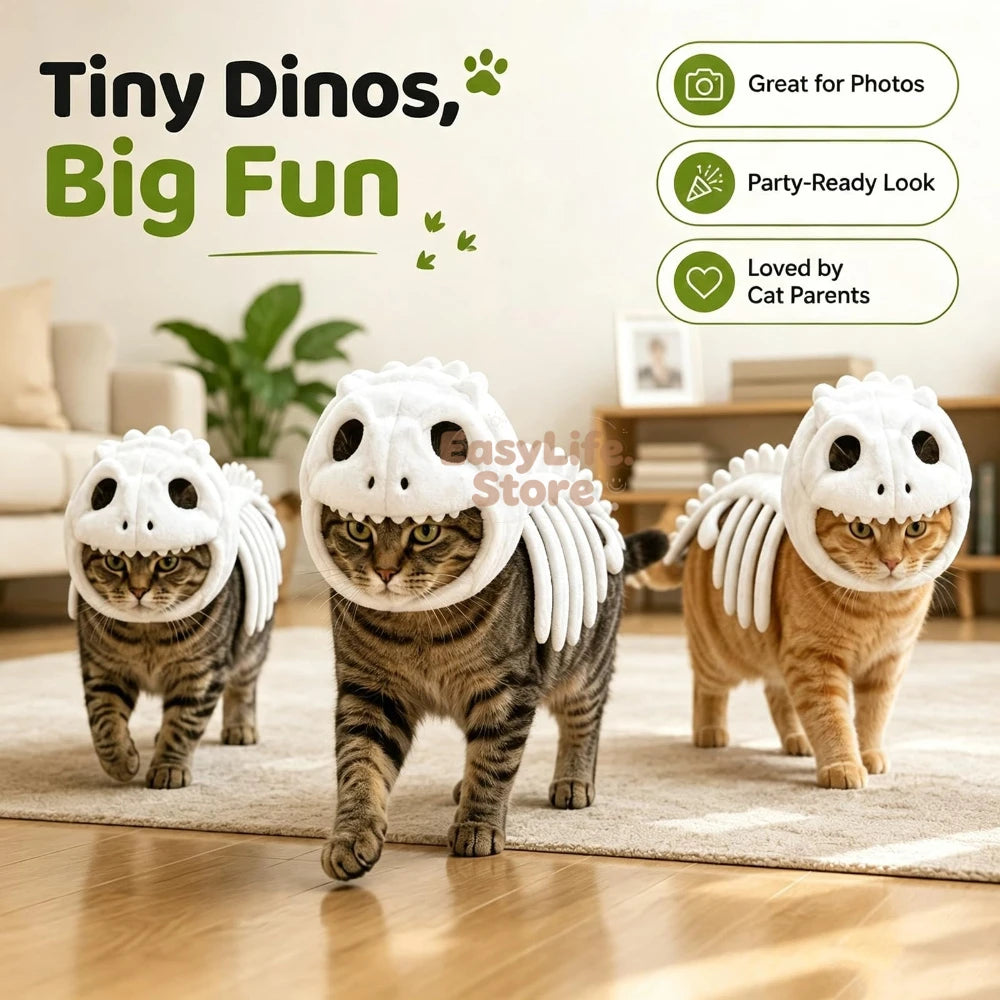 Glow-in-the-Dark Dino Skeleton Cat Costume