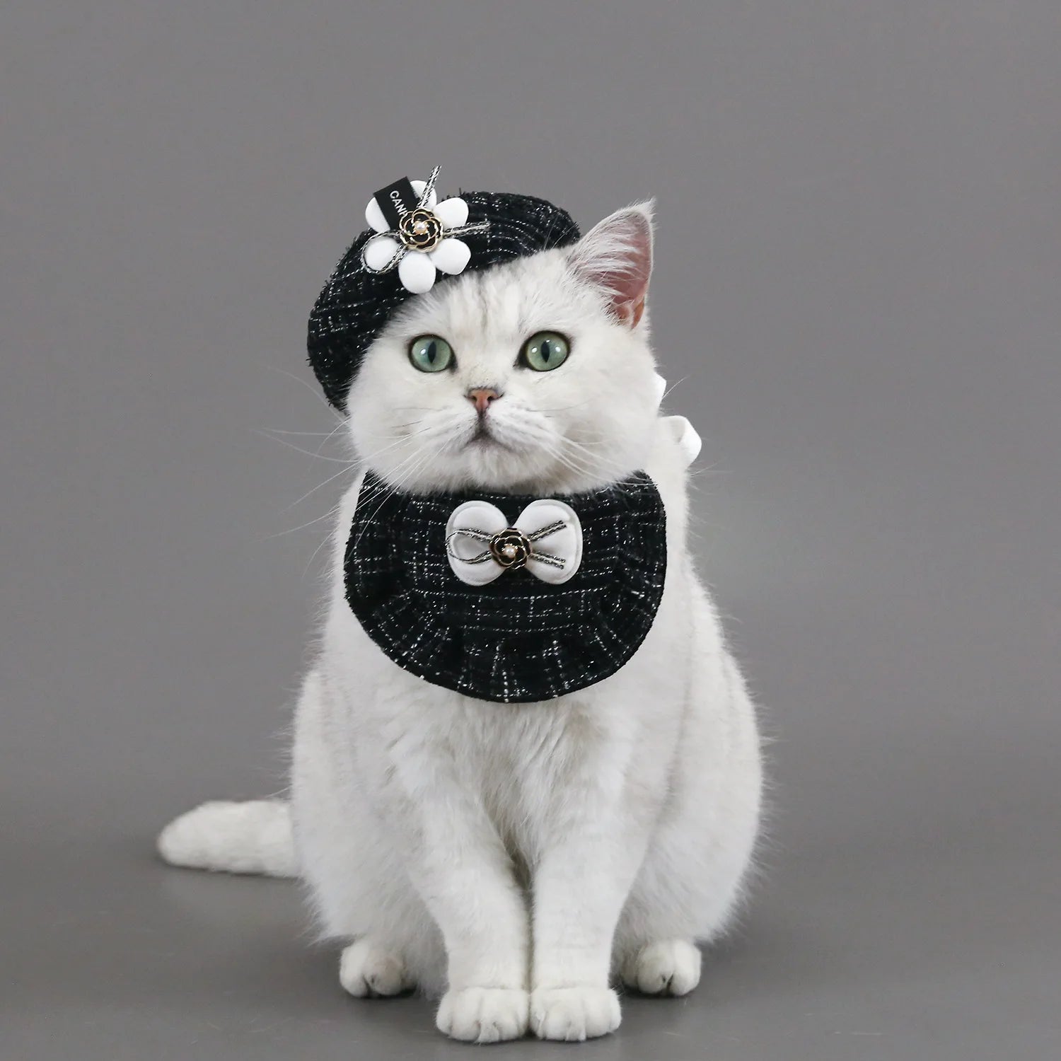 Knitted Woolen Flower Hat & Bow Bib Pet Accessory Set