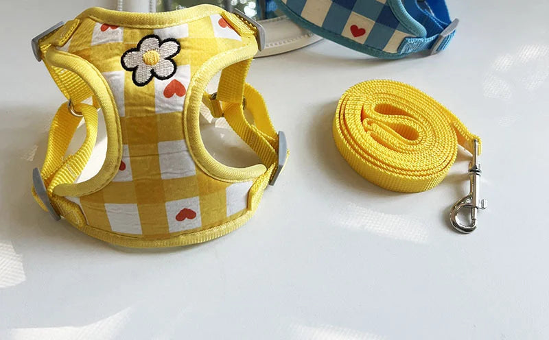 Floral Print Soft Padded Dog Vest Harness with Leash