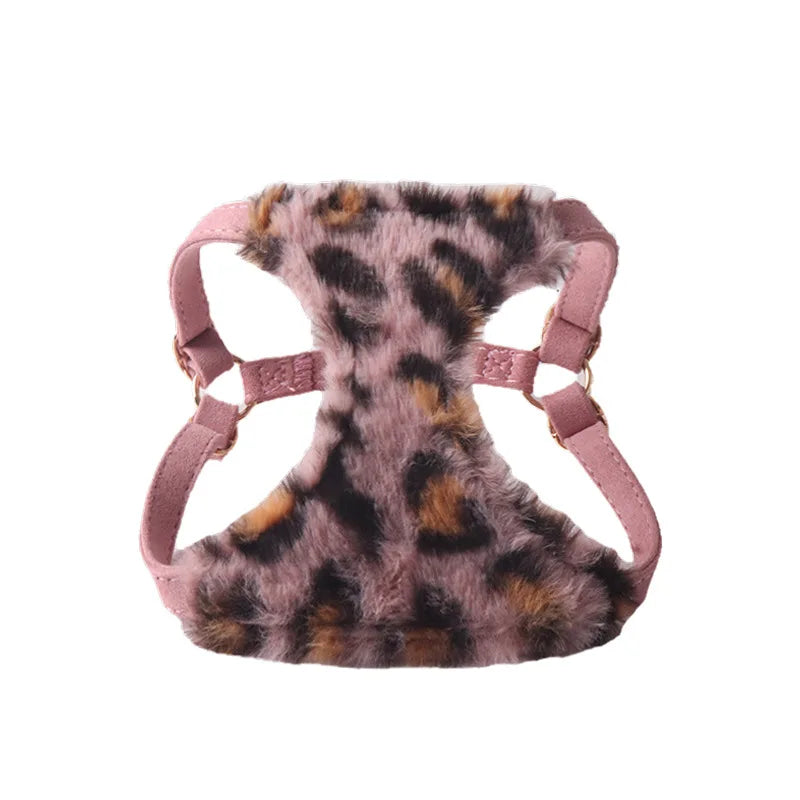 Leopard Print Faux Fur Dog Harness & Leash Set