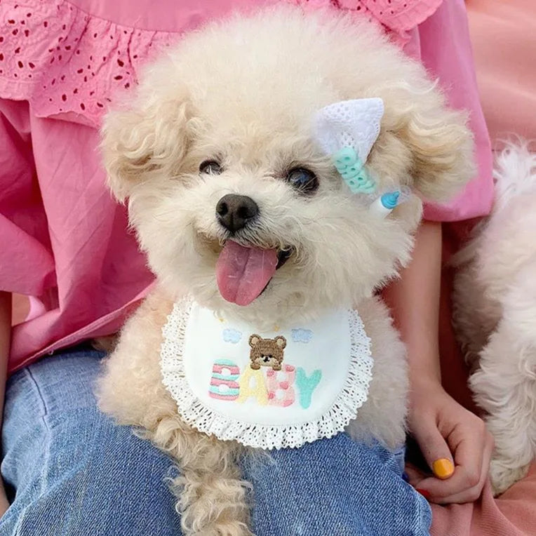 100% Cotton Lace-Edge Bear Print Dog Bib