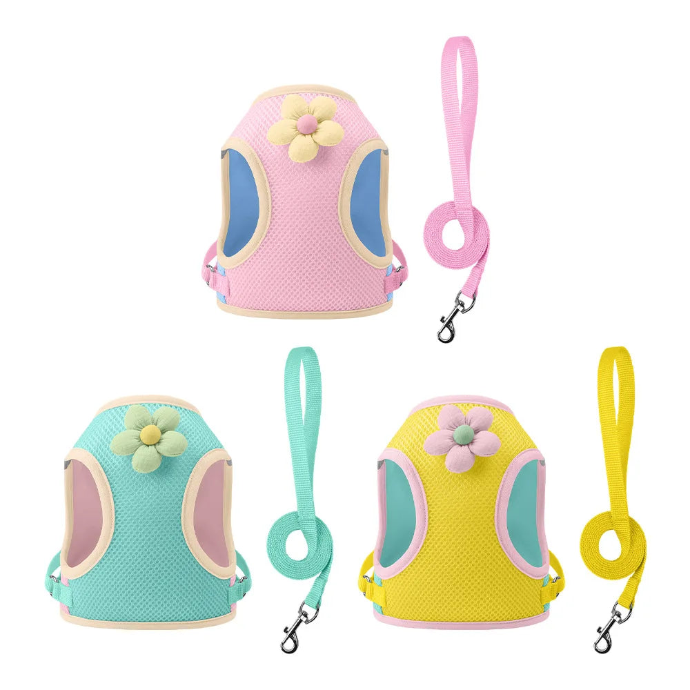 Breathable Dopamine-Color Dog & Cat Harness Vest Set